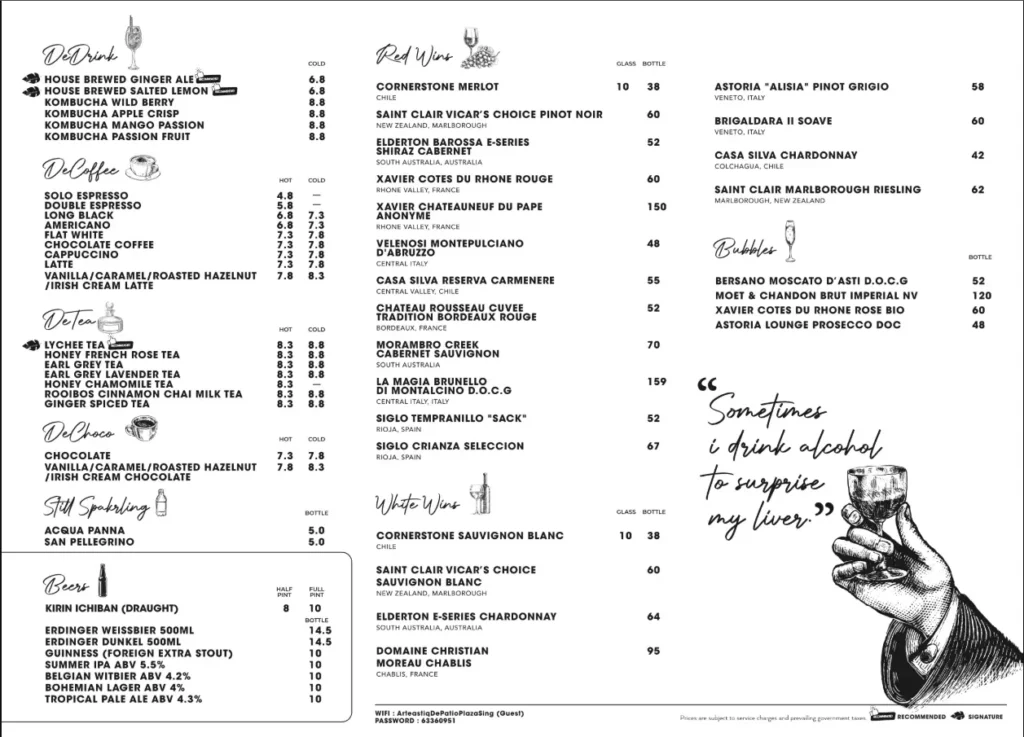 ARTEA MENU SINGAPORE
