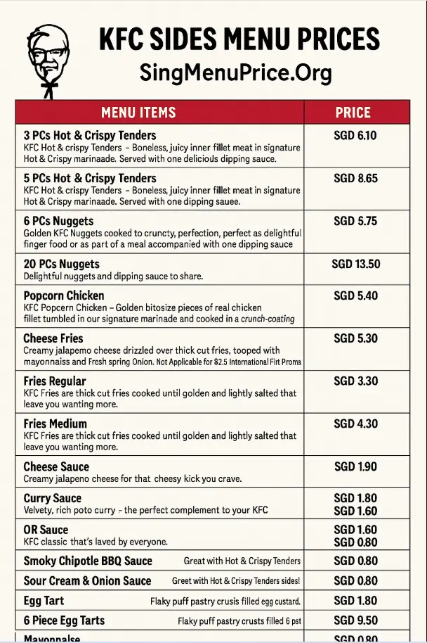 KFC SIDES MENU